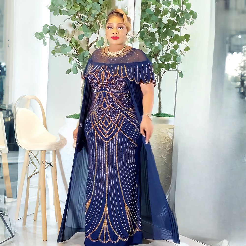 African Plus Size Beaded Dashiki Bodycon Formal Ball Gown Maxi Dress for Women