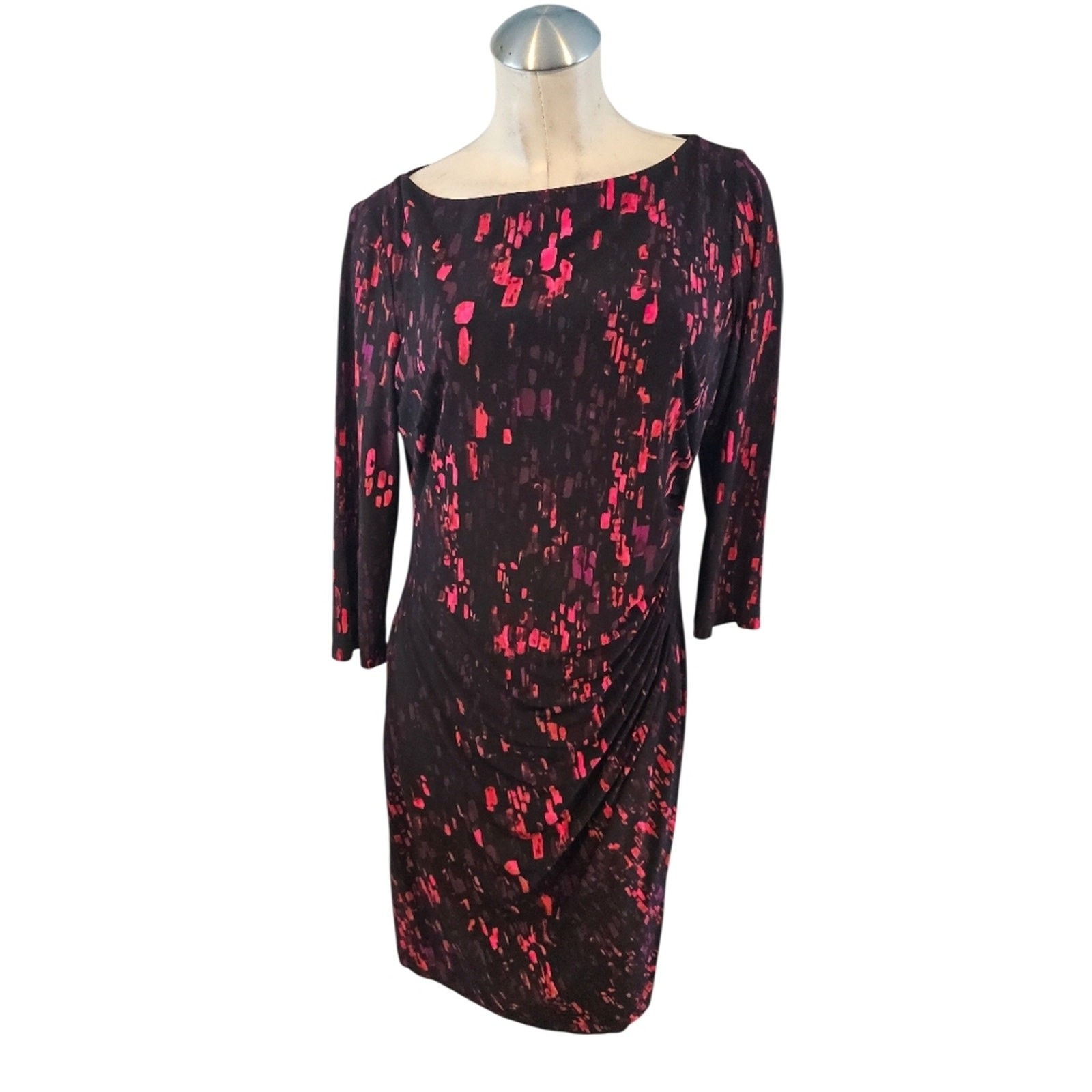 Chaps By Ralph Lauren Size L Sheath Dress Red Black Pink