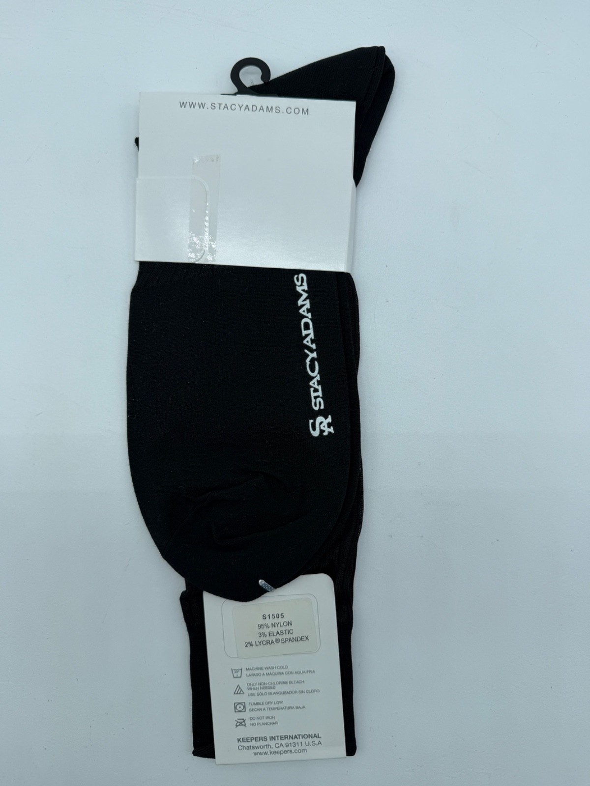 ONE PAIR NEW WITH TAG STACY ADAMS NYLON SLIKY RIBBED MEN’S CREW DRESS SOCKS