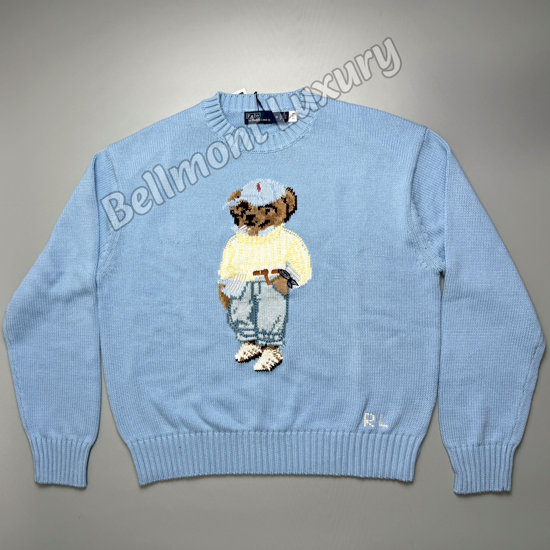 POLO RALPH LAUREN Light Blue Polo Bear Cotton Crewneck Sweater Women’s Small