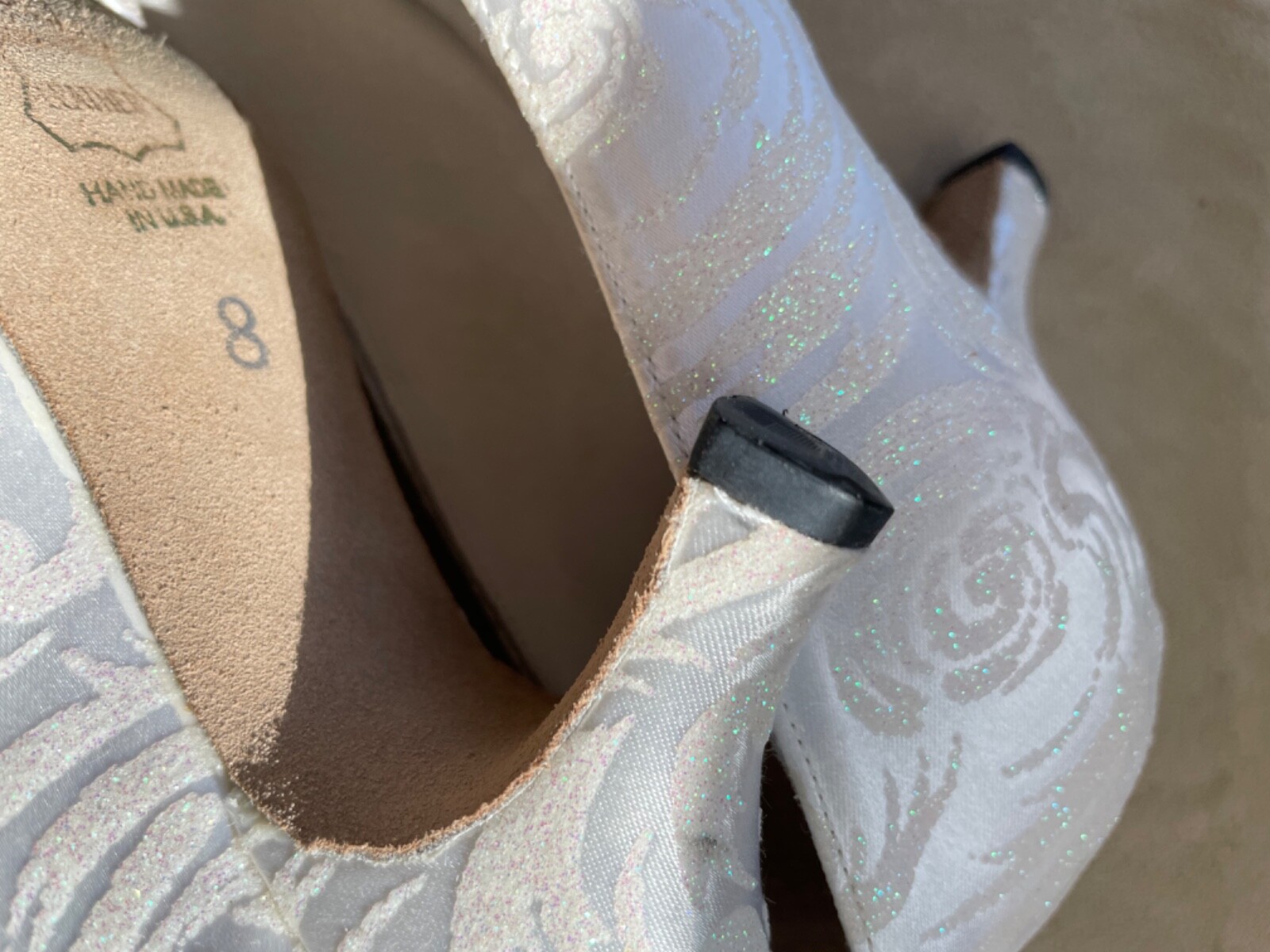 White Silk Damask Bridal or Ballroom or Theatre Dance Shoes by “Celebrity”
