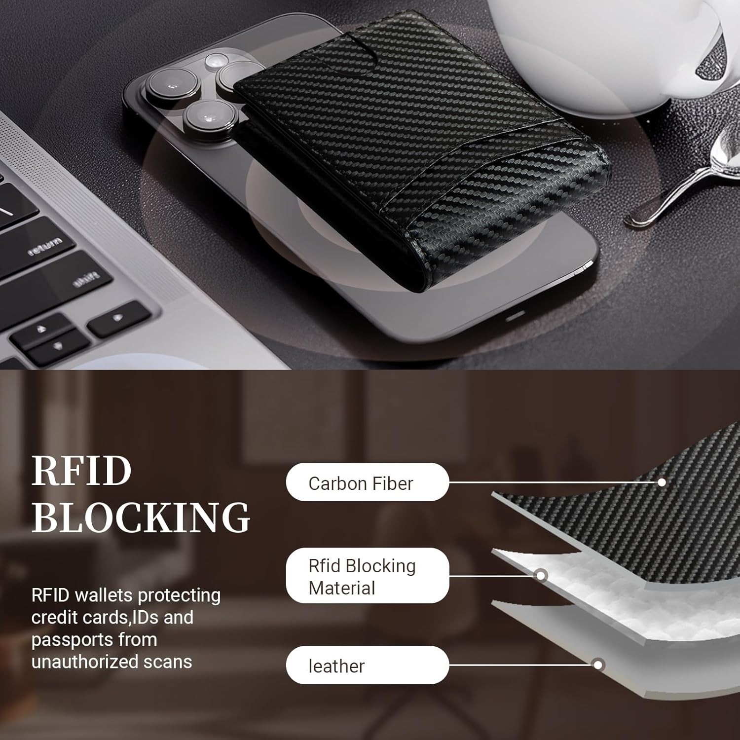 GNDR Wallet For Men RFID Blocking Leather Black Wallets Carbon Fiber-04