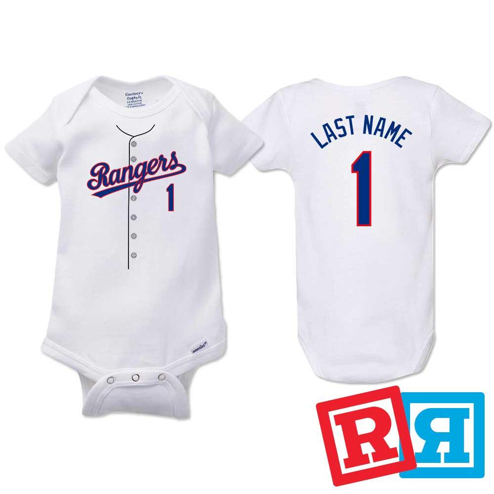 Personalized Texas Rangers Gerber Baby Onesie® Cotton White Custom Bodysuit