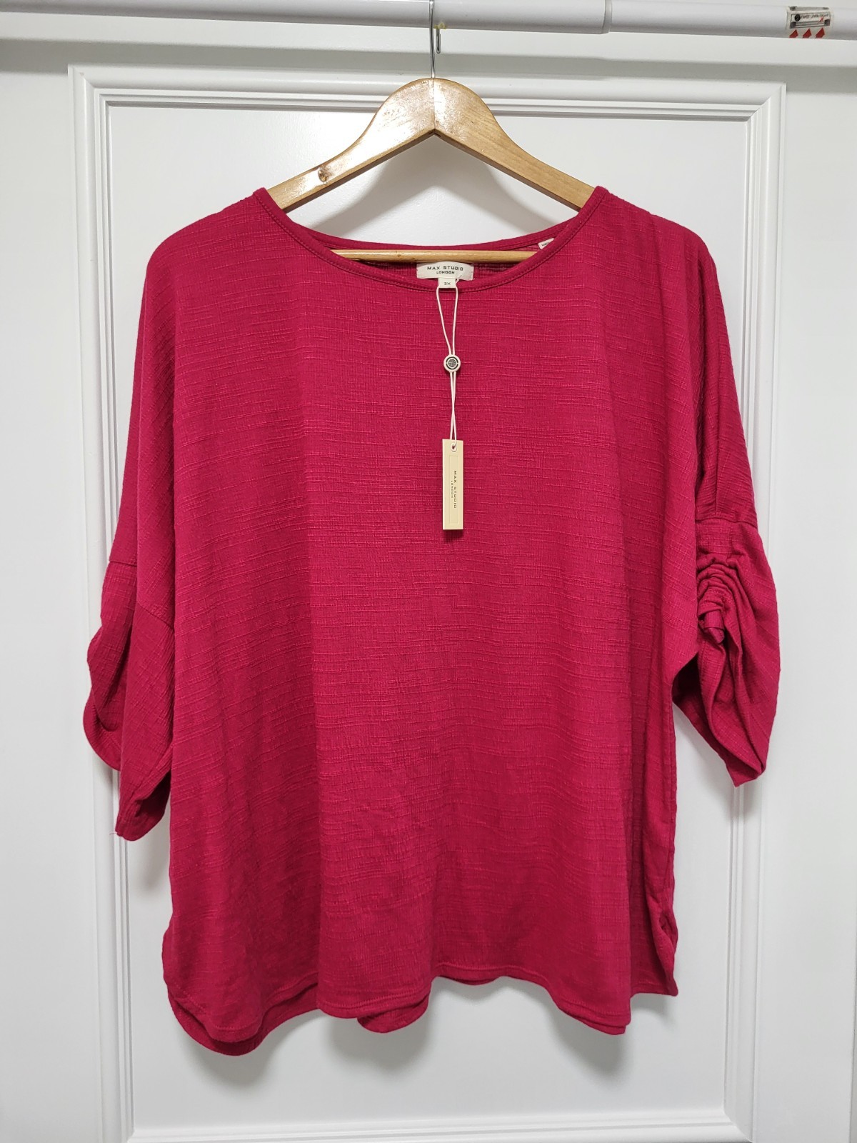 New Max Studio Raspberry Relaxed 3/4 Sleeve Lightweight Top Sz 2X
