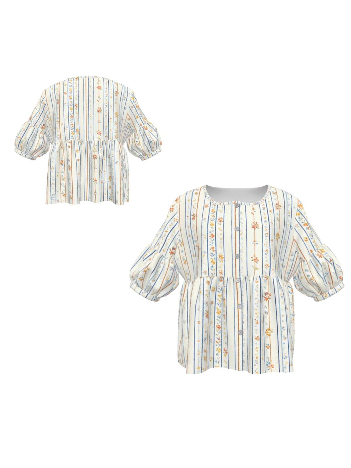 Short Puff Sleeve Crew Neck Button Shirt Cozy Light Fabric Casual Summer Top