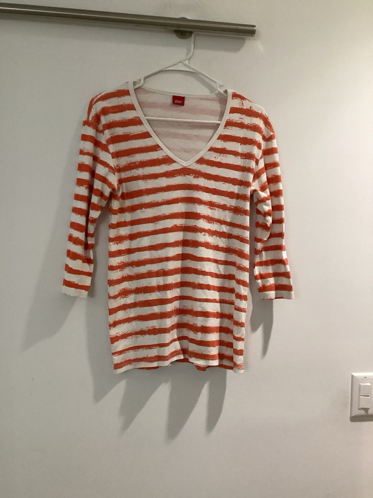 Glima tie dye 3/4 sleeve top Orange White Stripes Med