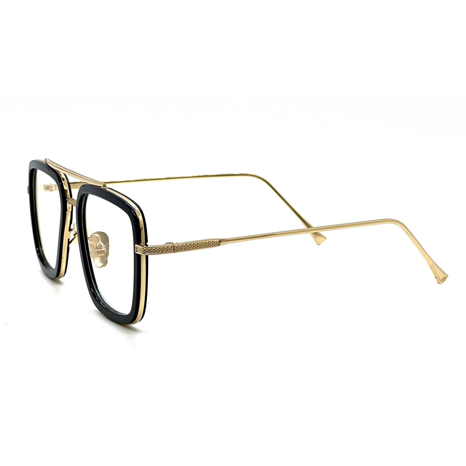 Square Glasses Men’s Black Gold Frame Clear Lens Eyeglasses Retro Style Trendy