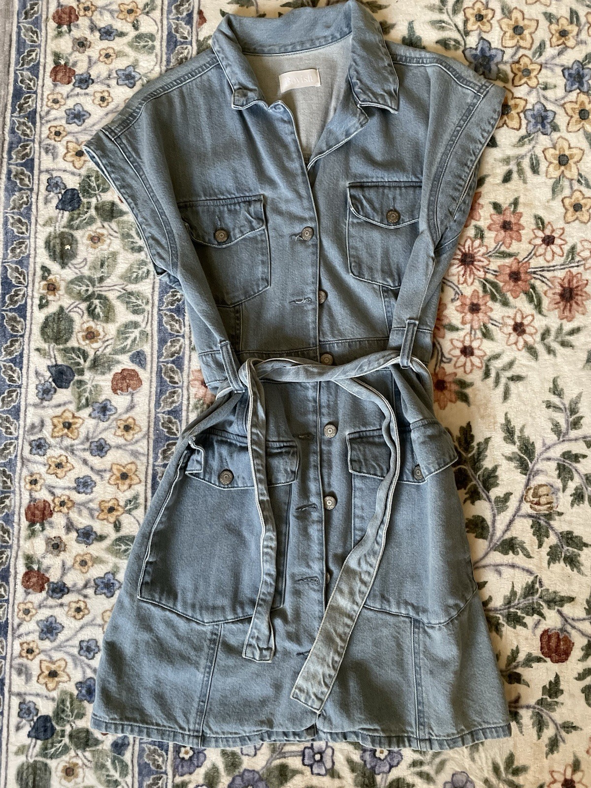 Denim Midi Button Up Dress With Tie Waist