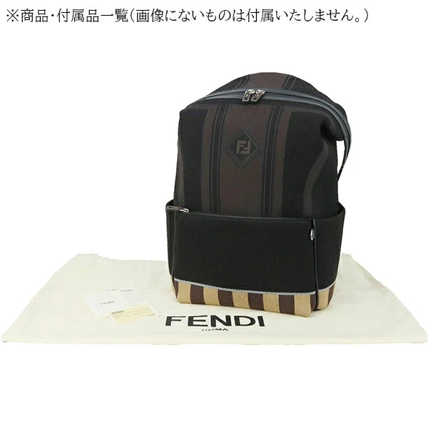 Auth Fendi Pecan Backpack Jacquard knit Leather 7VZ035 Black Brown Stripe Men