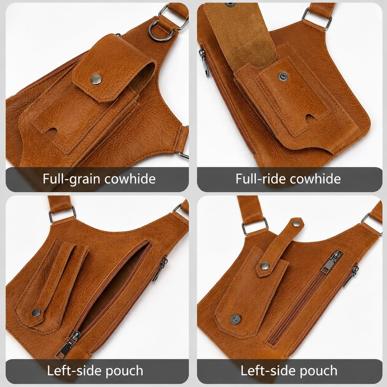Cowhide Leather Harness Bag Chest Pack Sling Bag Travel EDC Men and Women