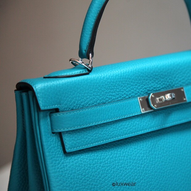 HERMES KELLY Paon Blue 32cm with silver hardware