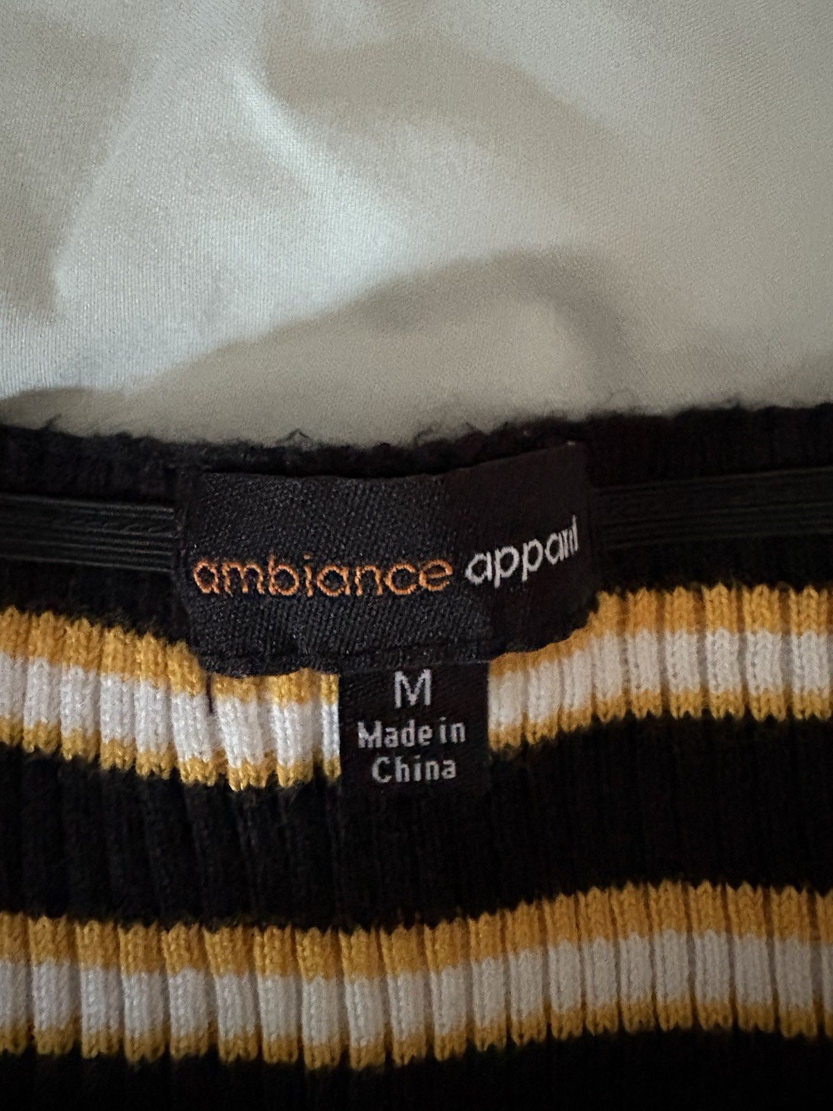Ambiance Apparel Mustard Multi Color Strped Short Sleeve Crop Top Blouse Medium