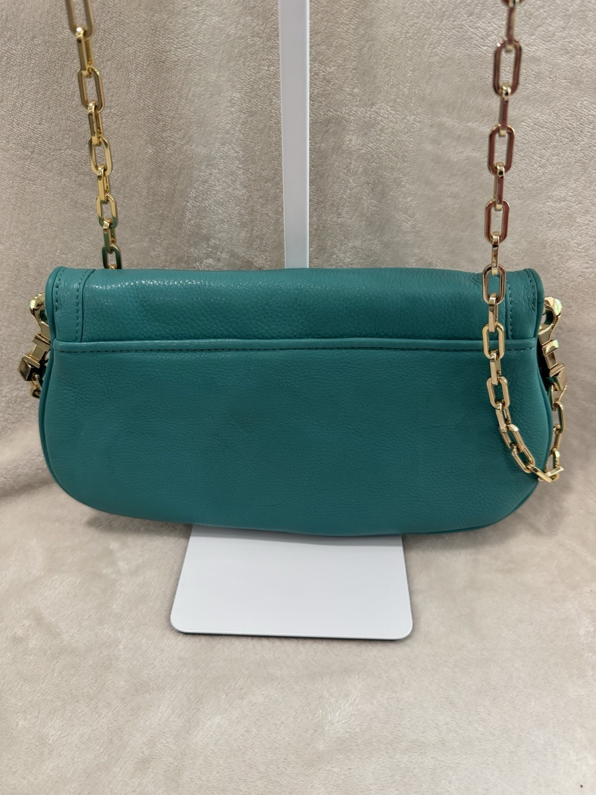 Tory Burch Teal Amanda Crossbody Gold Chain Strap Logo Flap Magnetic Closure
