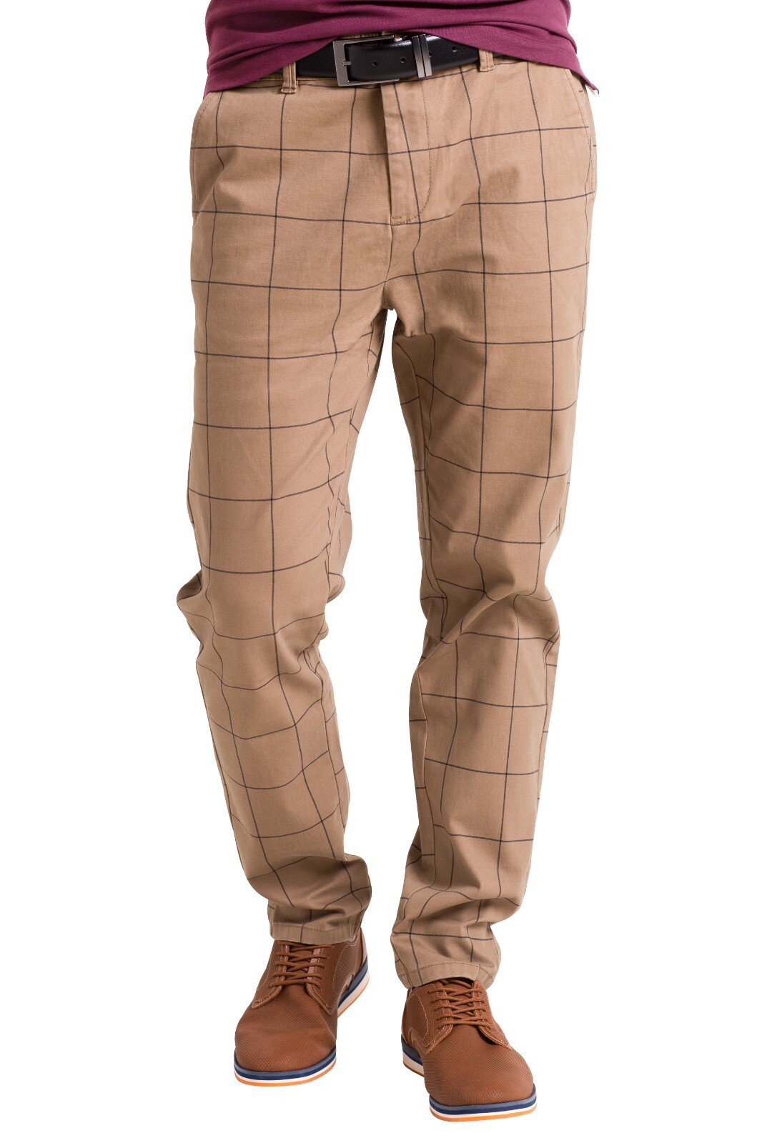 Mens Plaid Check Formal Pants Stretch Slim Fit Casual Fashion Smart Work Trouser