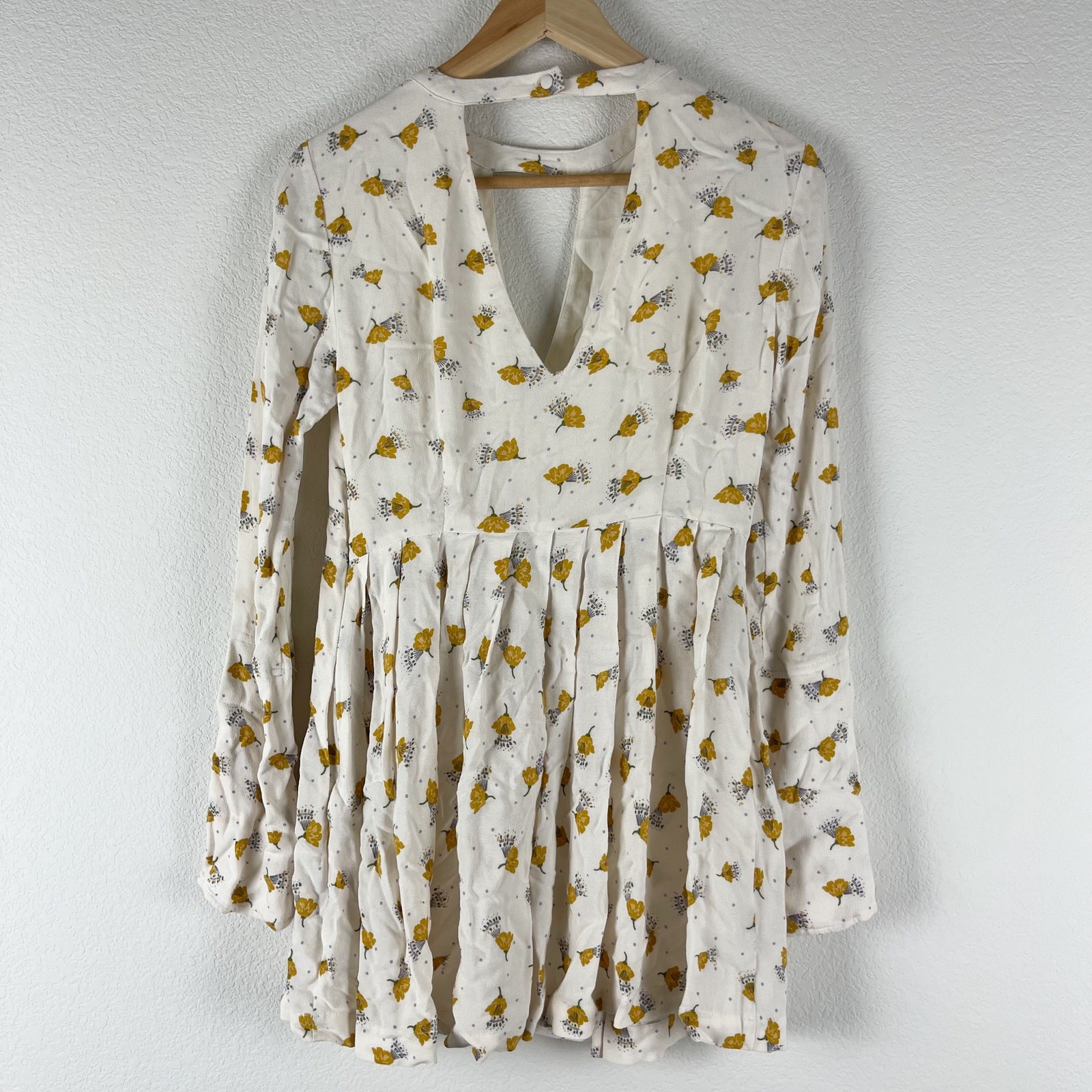 Free People Tegan Dress Womens 0 Ivory Floral Print Mini 3/4 Sleeve Boho Fairy