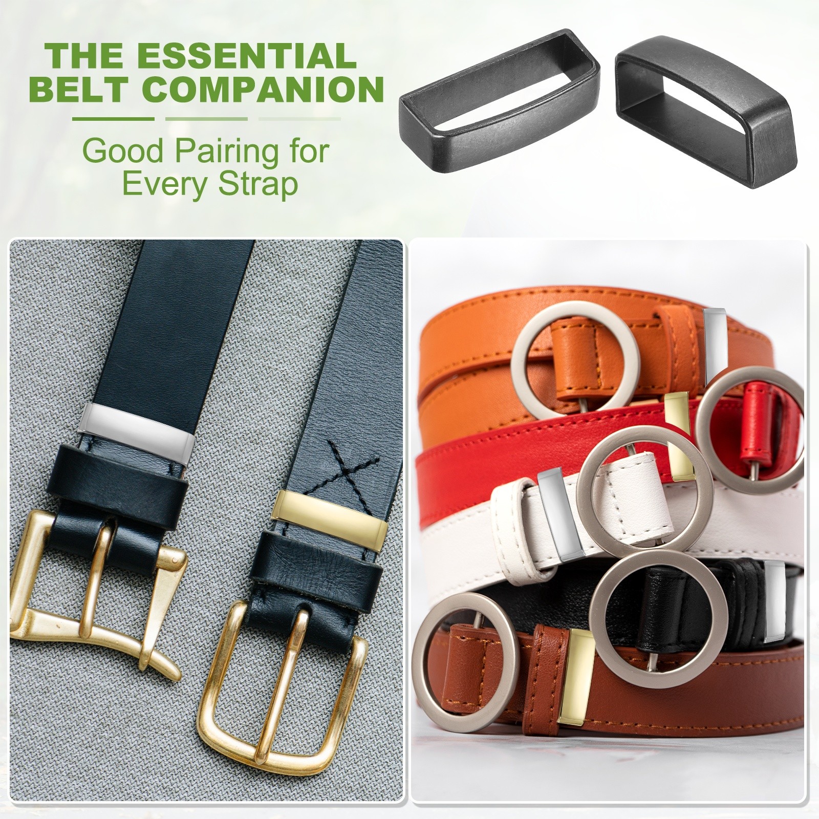 1-1/2 Inch 40mm Belt Loop Keepers, 4 Pcs Alloy Belt Men’s Buckle, Silver Black