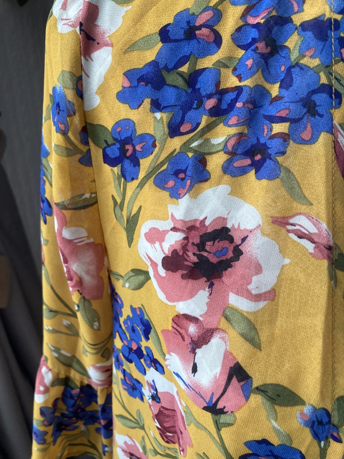Shein Mustard Yellow Multi Floral Print Long Sleeve Open Jacket M