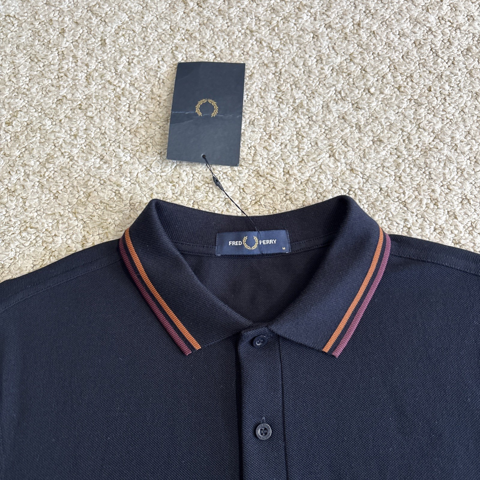 Fred Perry M3600 Mens Medium Twin Tipped Polo Shirt Navy Blue Mod Ska BNWT