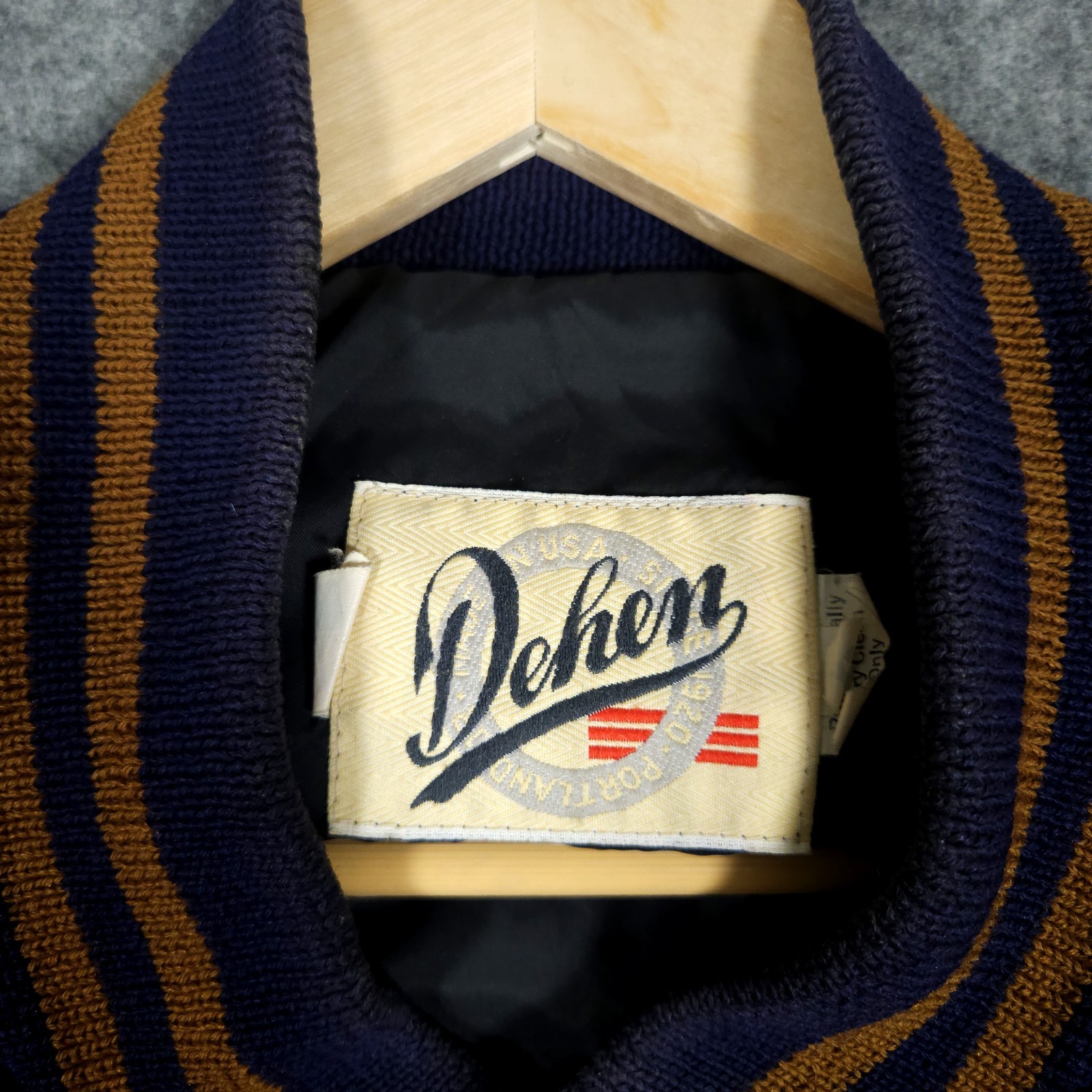 Dehen Varsity Jacket Mens XL Wool Brown Leather Made in USA Ford Logo Portland
