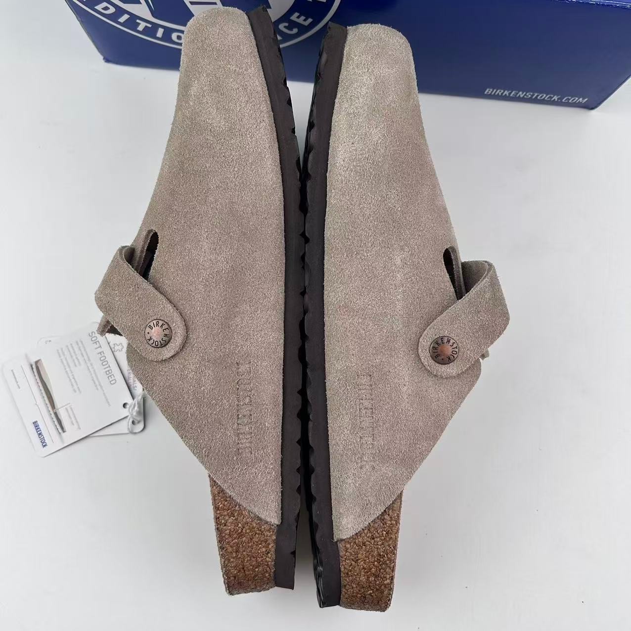 Birkenstock Boston Soft Footbed Taupe Suede Leather Unisex Shoes Clogs EU37-45