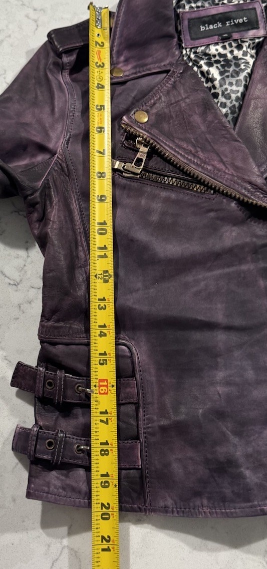 Black Rivet Genuine Leather Moto Jacket Womens XS Purple Distressed Biker Chic