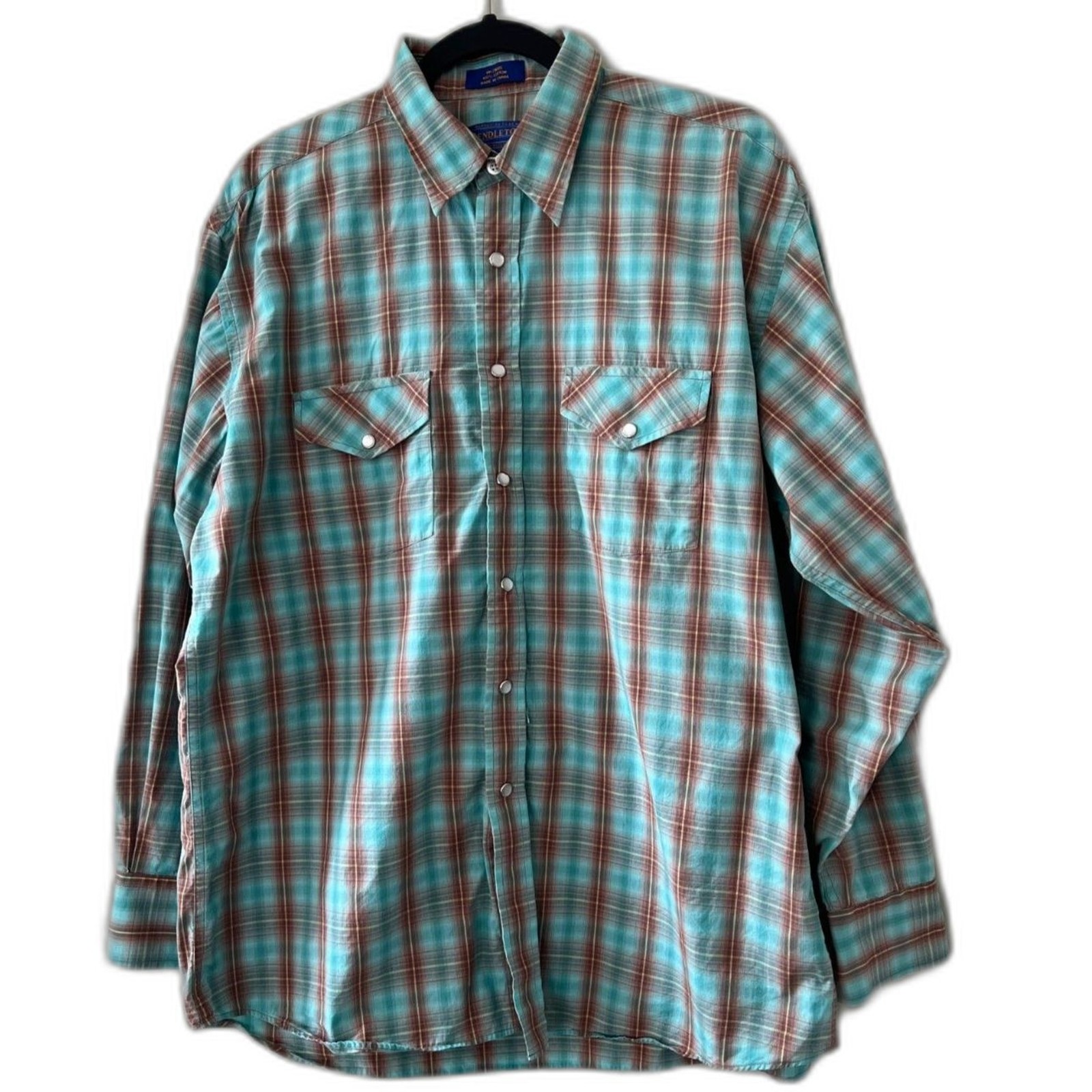Stunning Green Pendleton Western Wear Plaid Cotton Long sleeve Shirt Size L