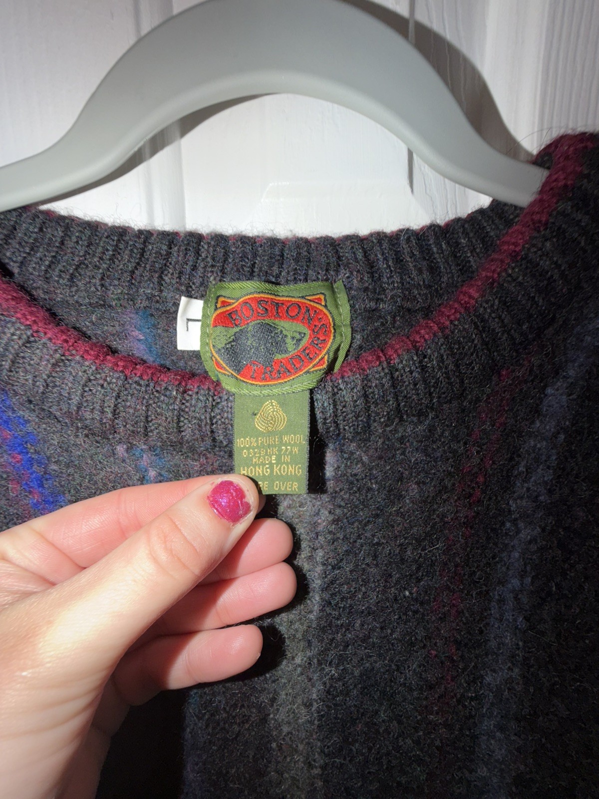 Vintage Boston Traders Knit Sweater Mens Large Wool Crewneck 90s Black + Stripes