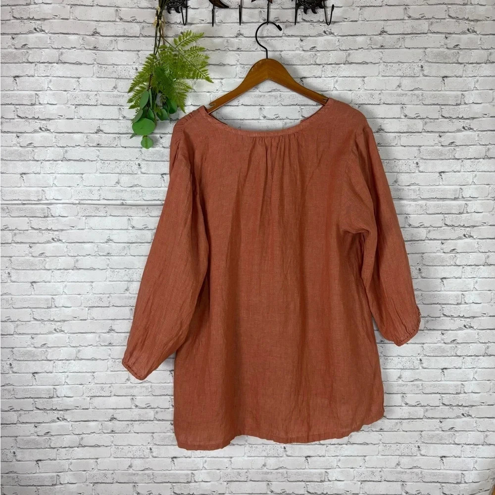 J. Jill Pure Jill Linen Burnt Orange Terracotta Loop Button Blouse Sz XL PETITE