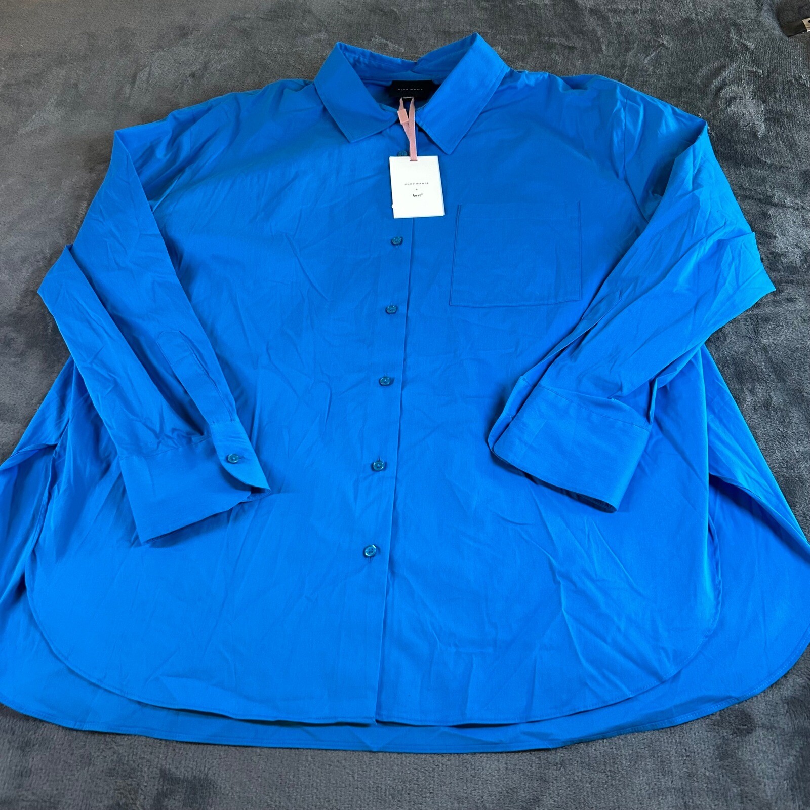 Alex Marie Button-Down Top Hi-Low Hem Long Sleeve Blouse brrr Blue Womens Large