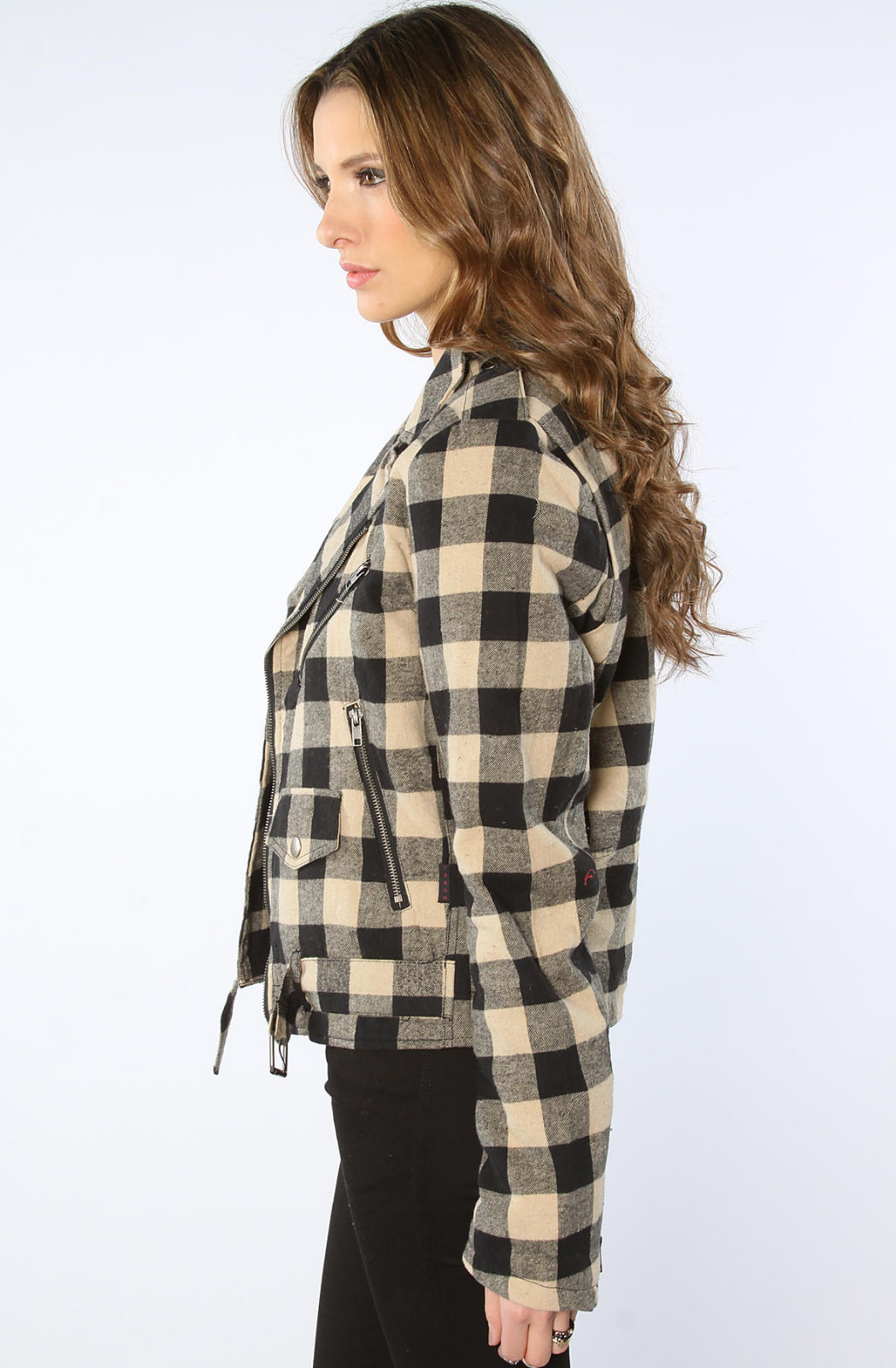 TRIPP UNISEX FLANNEL QUILTED MOTORCYCLE ROCK MOTO BIKER PUNK COAT JACKET FL7545M