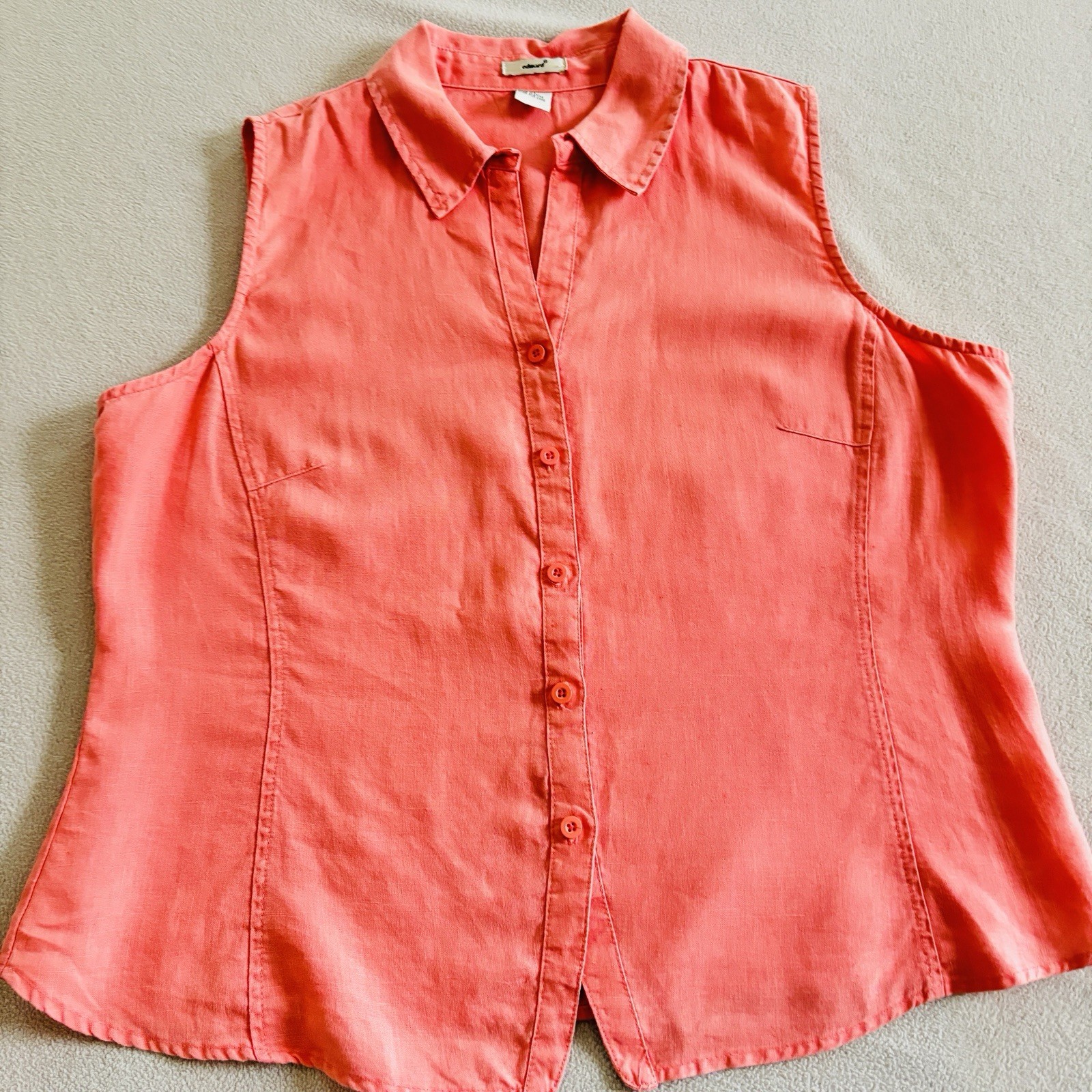 EDWARD Top Size XL 100% Linen Sleeveless Button Down Top Women’s Classy