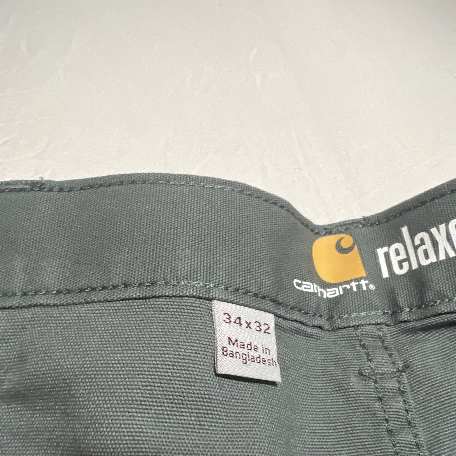 Carhartt Rugged Flex Green Stretch Canvas Work Pants Relaxed Straight 34×32