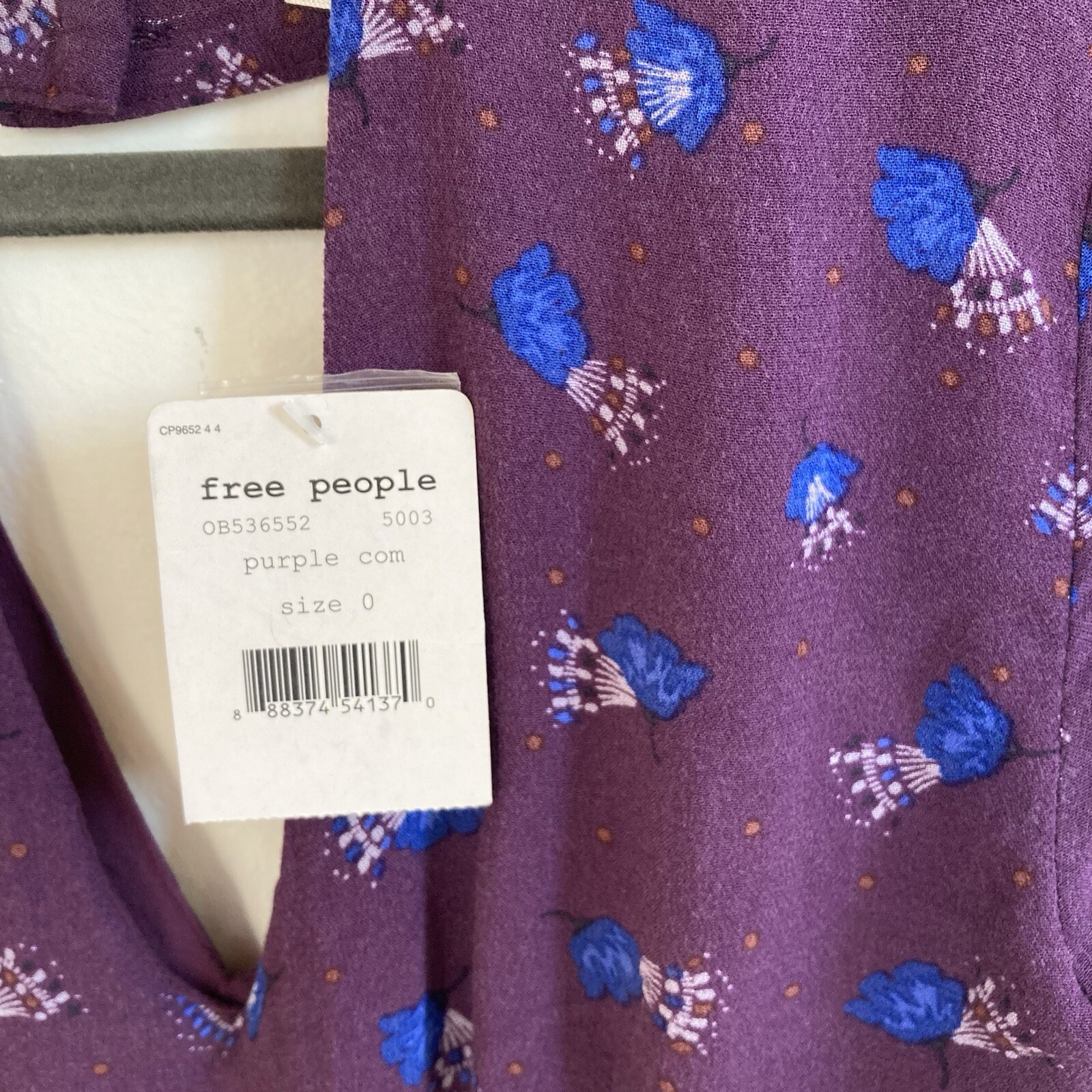 Free People Tegan Purple Floral Long Sleeve Mini Dress Size 0 / XS