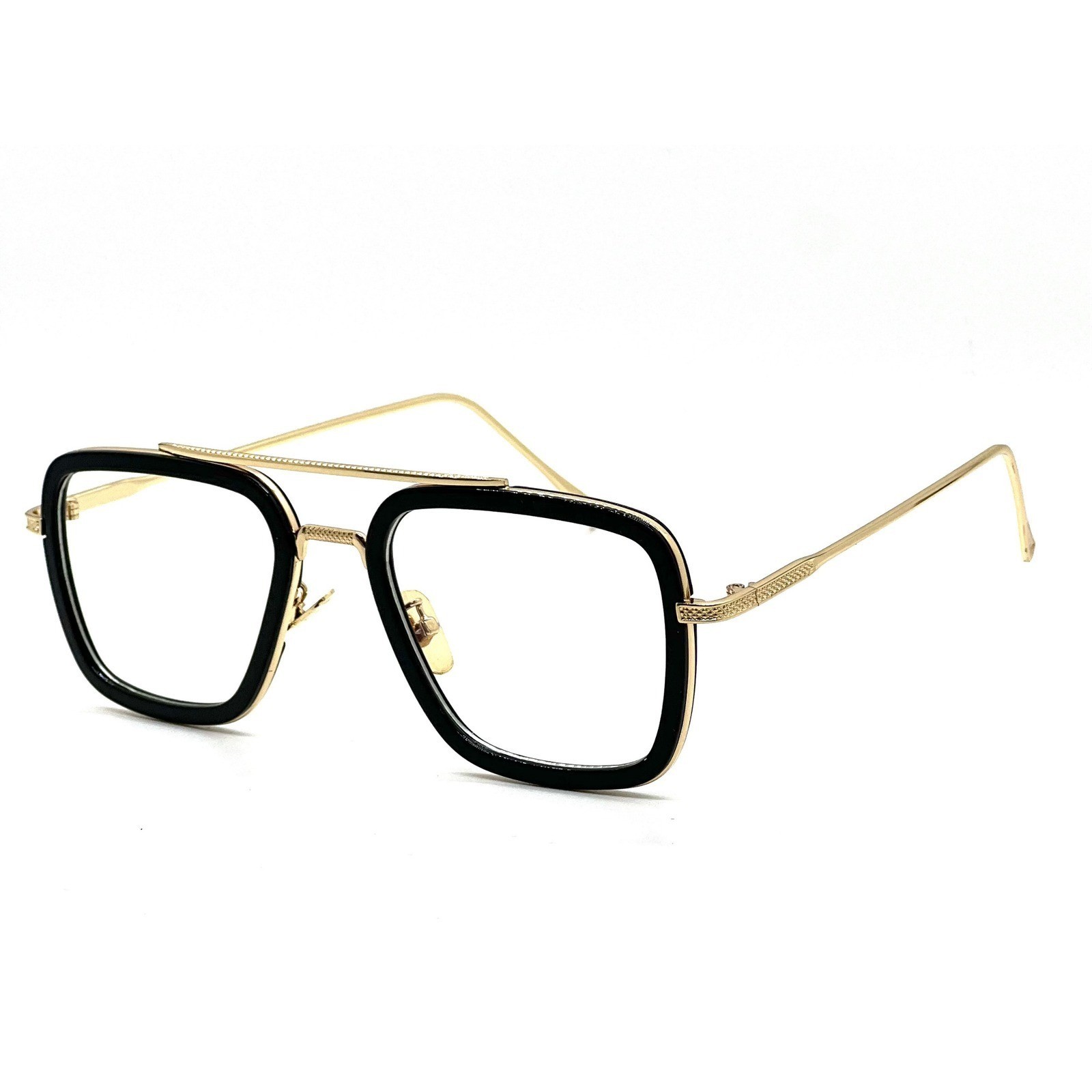 Square Glasses Men’s Black Gold Frame Clear Lens Eyeglasses Retro Style Trendy