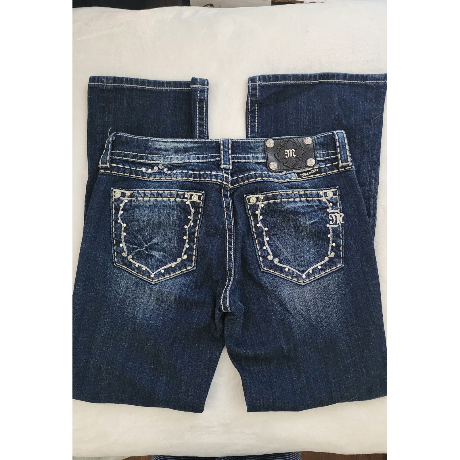Miss Me Easy Boot Jeans Womens 29 Medium Wash Rhinestone Embellished JE5330E2R