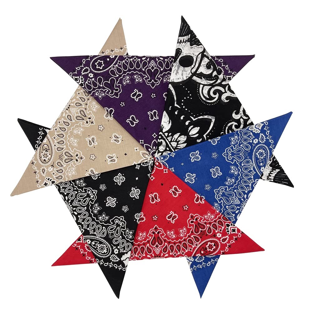 Bandanas 6&12 Pack Cotton 22inch Unisex Cowboy KerchiefsAssorted 46 pack