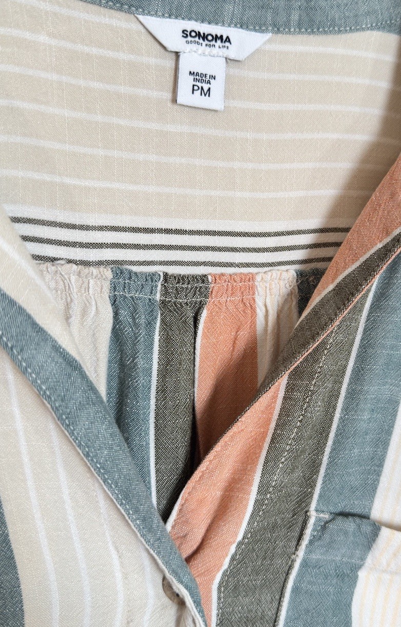 Sonoma Multicolor Striped Collared Button-Up Short Sleeve Blouse Top PM