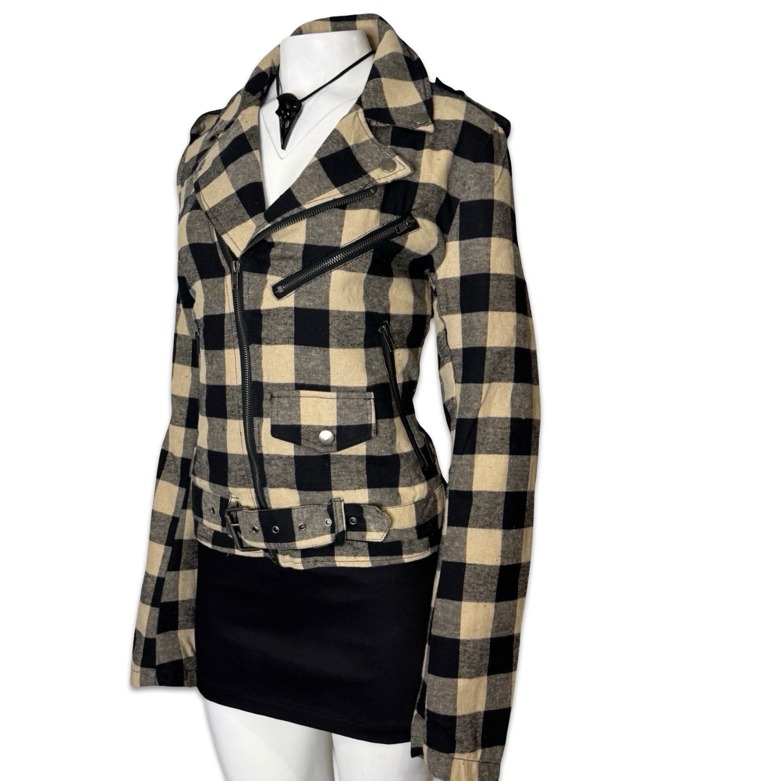 TRIPP UNISEX FLANNEL QUILTED MOTORCYCLE ROCK MOTO BIKER PUNK COAT JACKET FL7545M