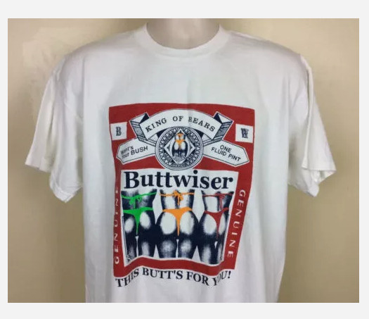 SALE Vtg 90s Buttwiser T-Shirt White L Buttwiser Parody Funny Shirt