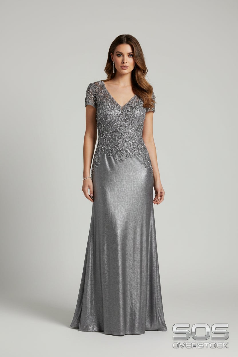 Size: 16 MGNY by Mori Lee Beaded Evening Gown – Silver/Grey (Never Worn)
