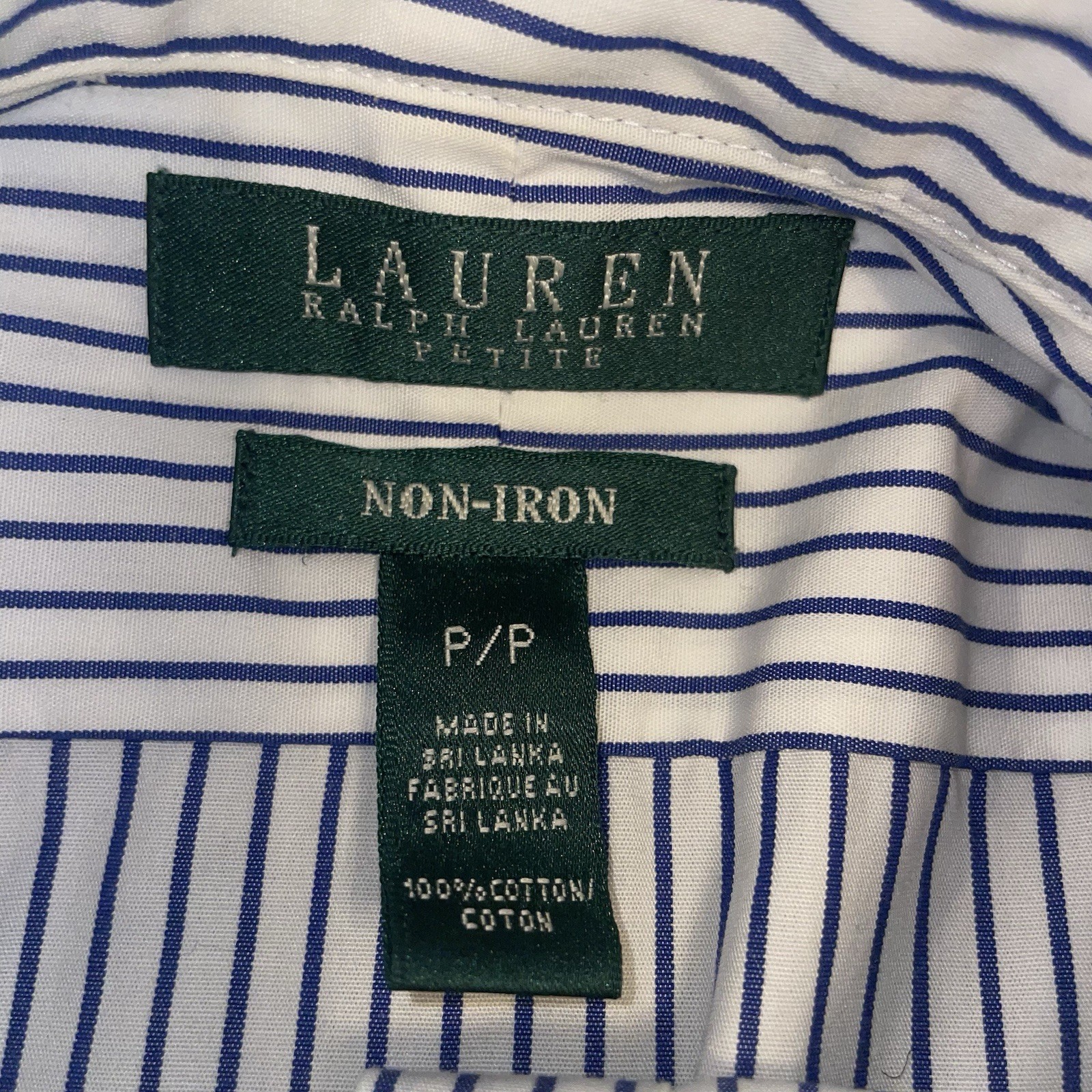 Lauren Ralph Lauren Classic Fit White/Blue Striped Dress Shirt – Size Petite