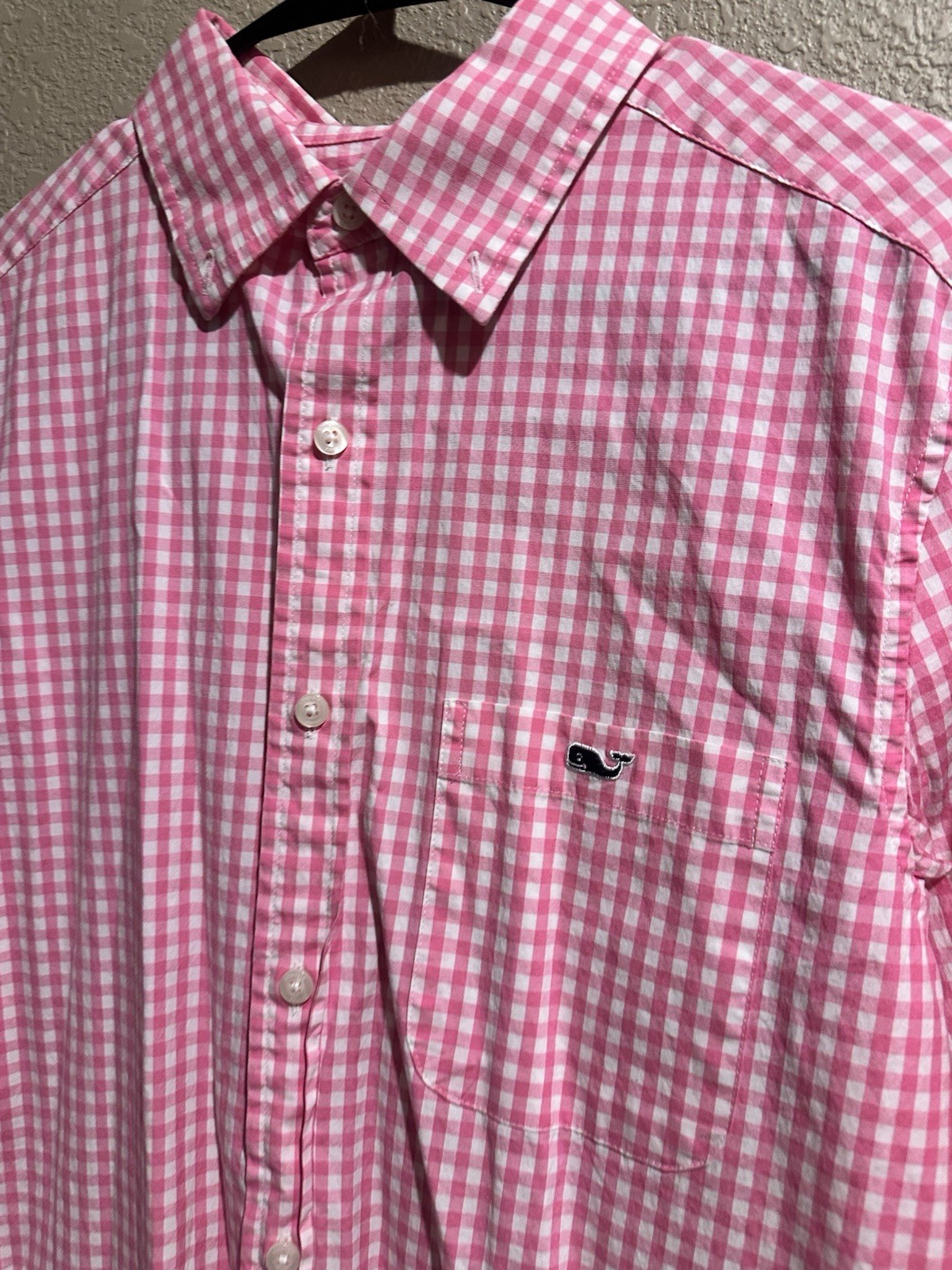 Vineyard Vines Classic Fit Pink/White Gingham Stretch Long Sleeve Button-Down S