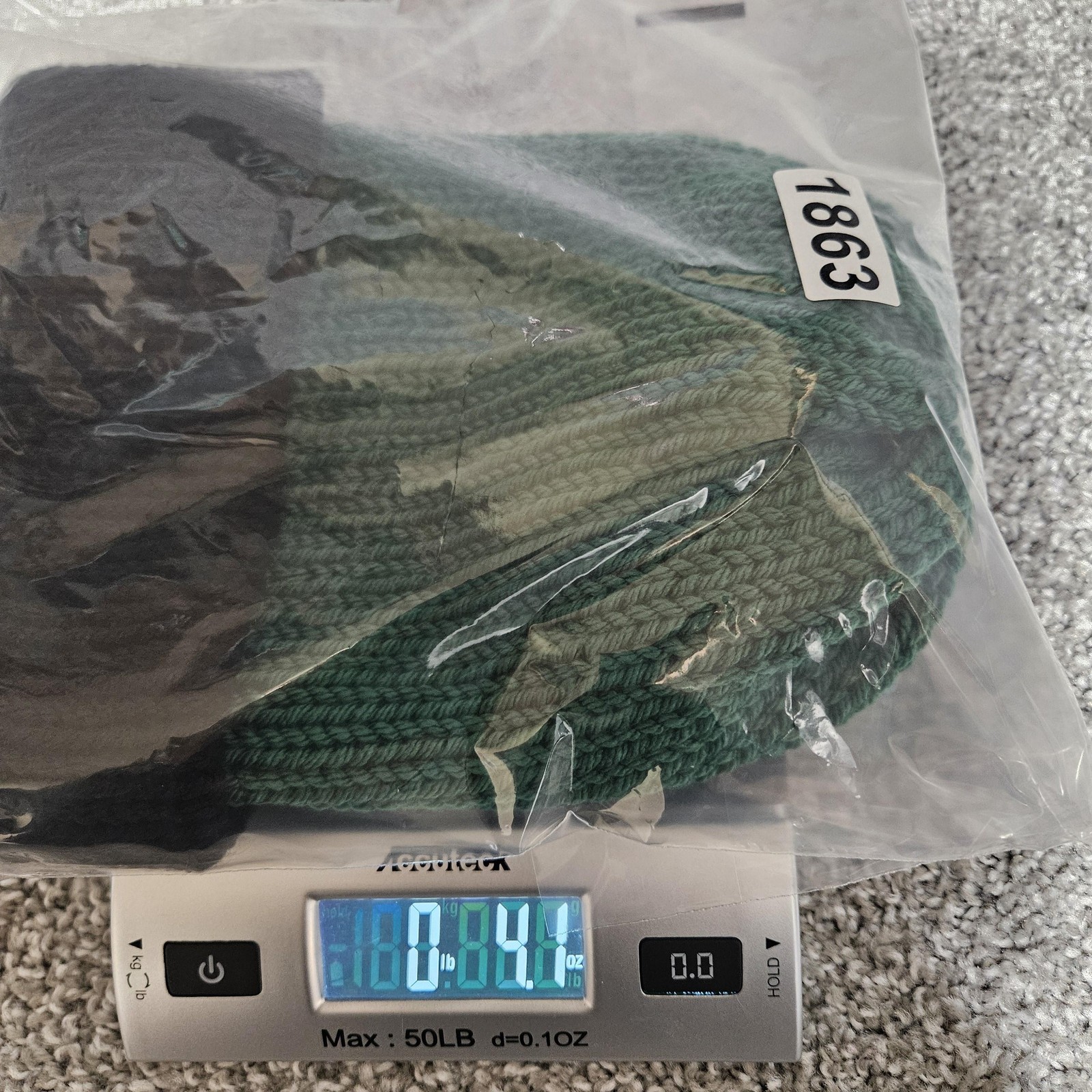 Handmade Knit Beanie Toque Hat Size M Green Black Cuffed Reversible Winter Warm