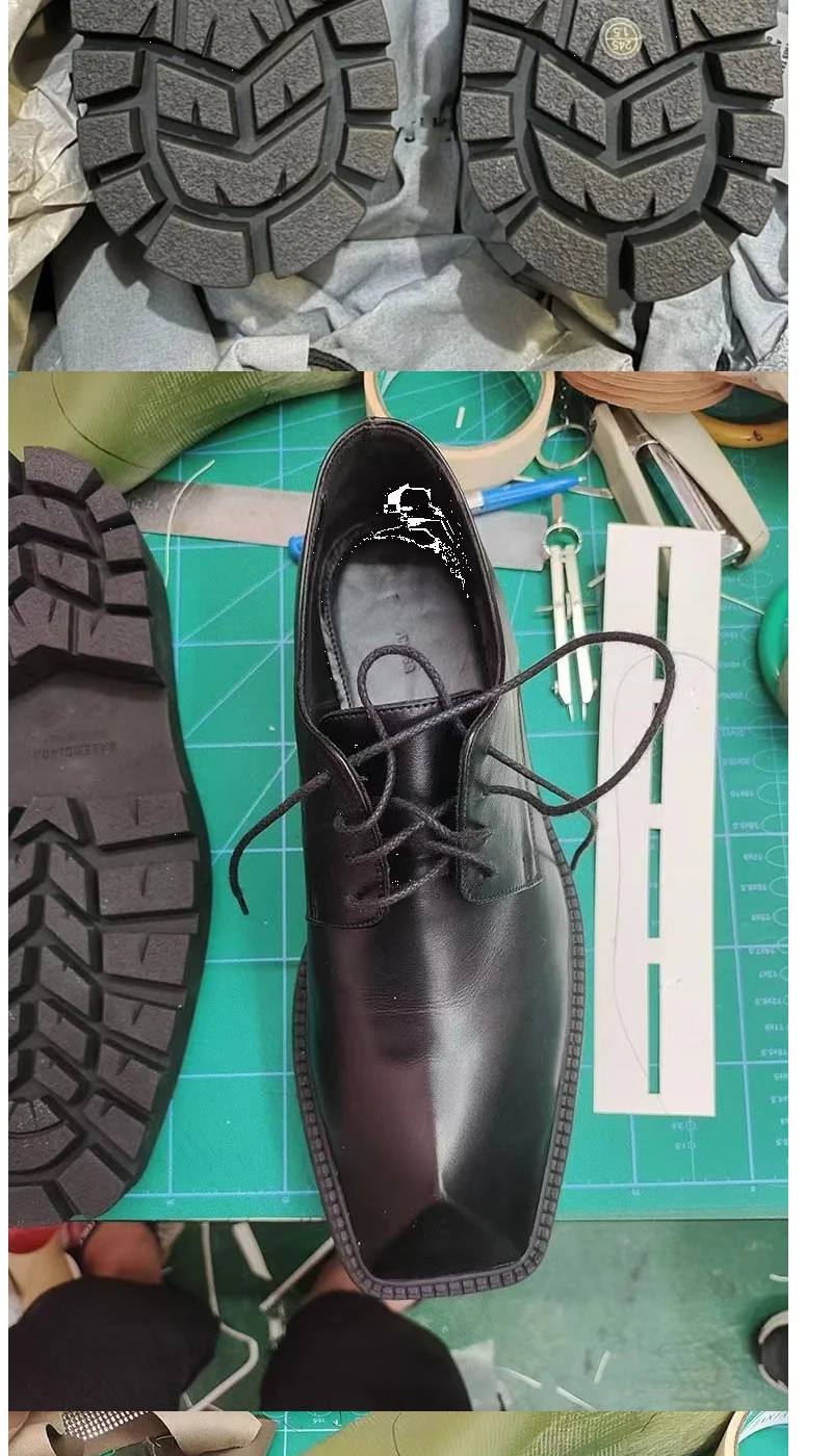 Men Big Head Niche Design Shoes Platform Rhino Horn Square Single Sneakers Derby