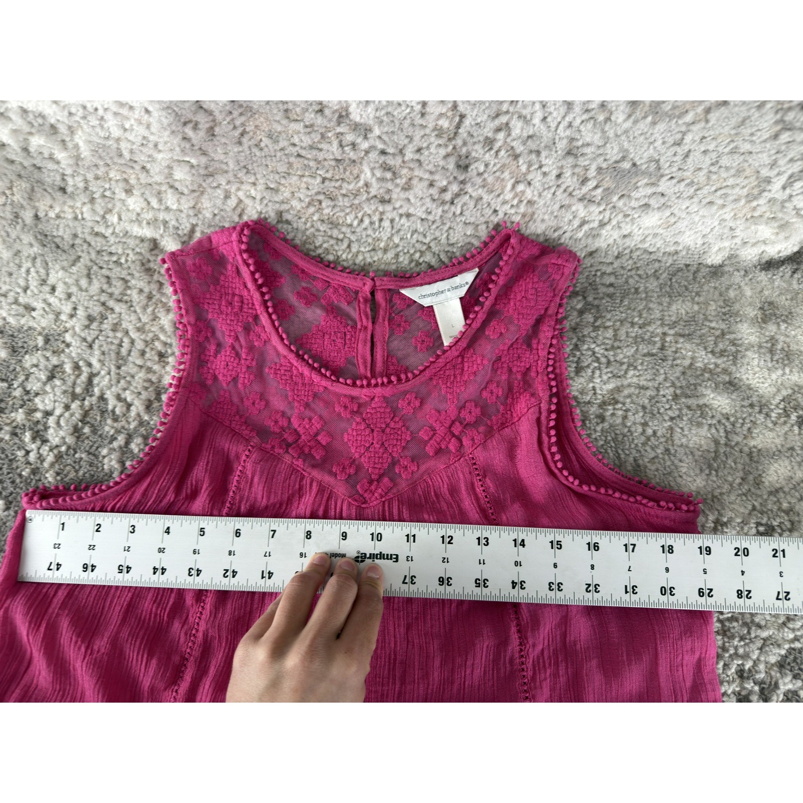 Christopher & Banks Size L Lace Mesh Trim Boho Tank Top Pink Women Sleeveless