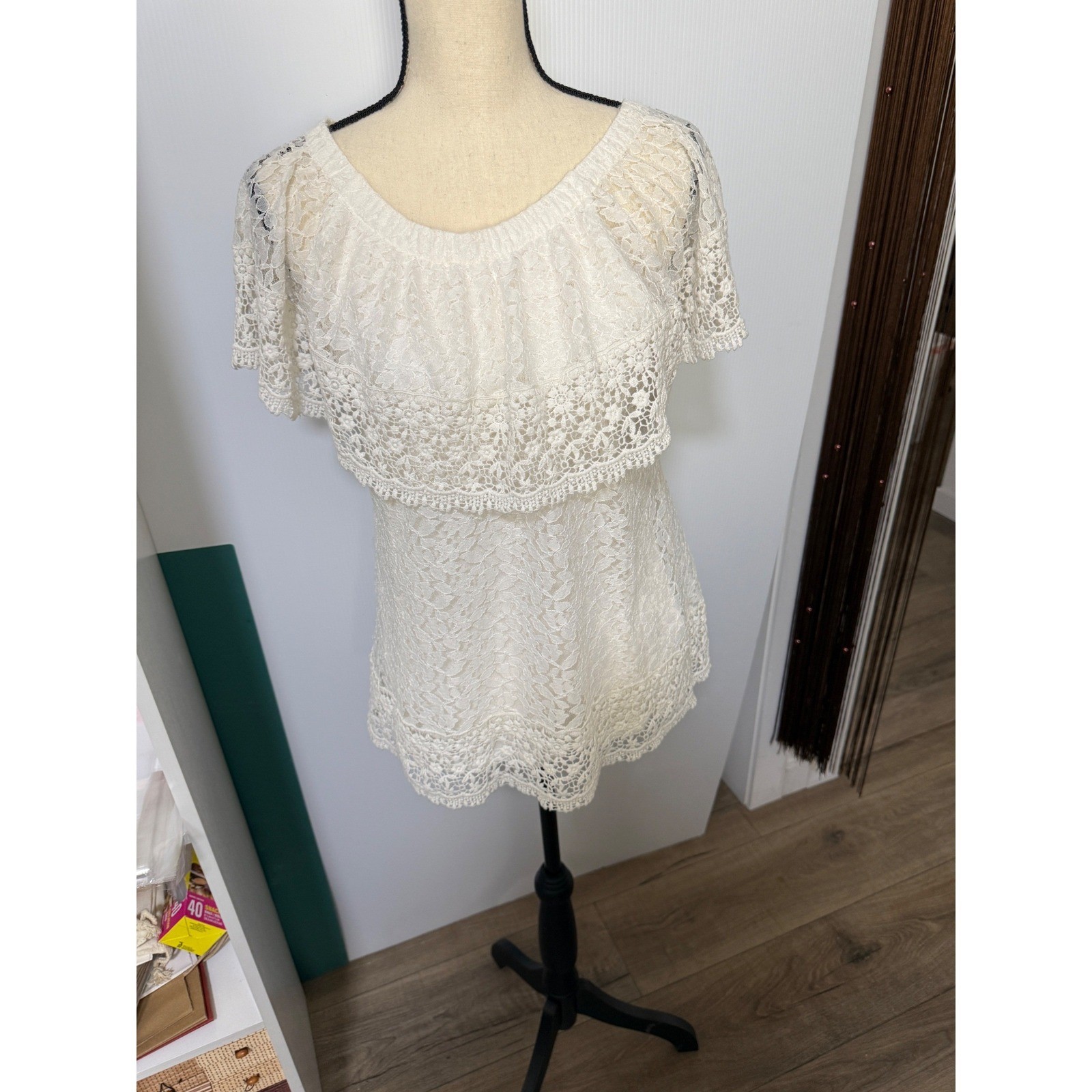 Soft Surroundings Boho Cottagecore Off The Shoulder Lace Top SZ M