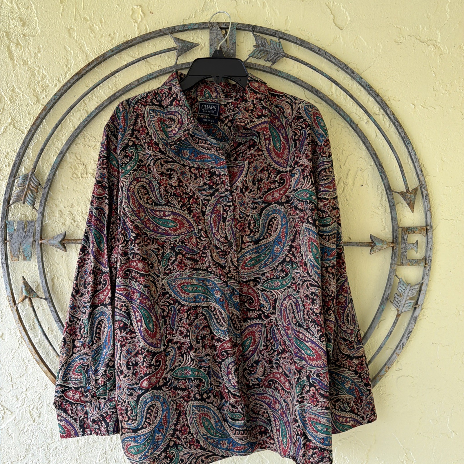 Chaps Paisley Multicolor Cotton Long Sleeve Button-Up Shirt L/XL Men Classic