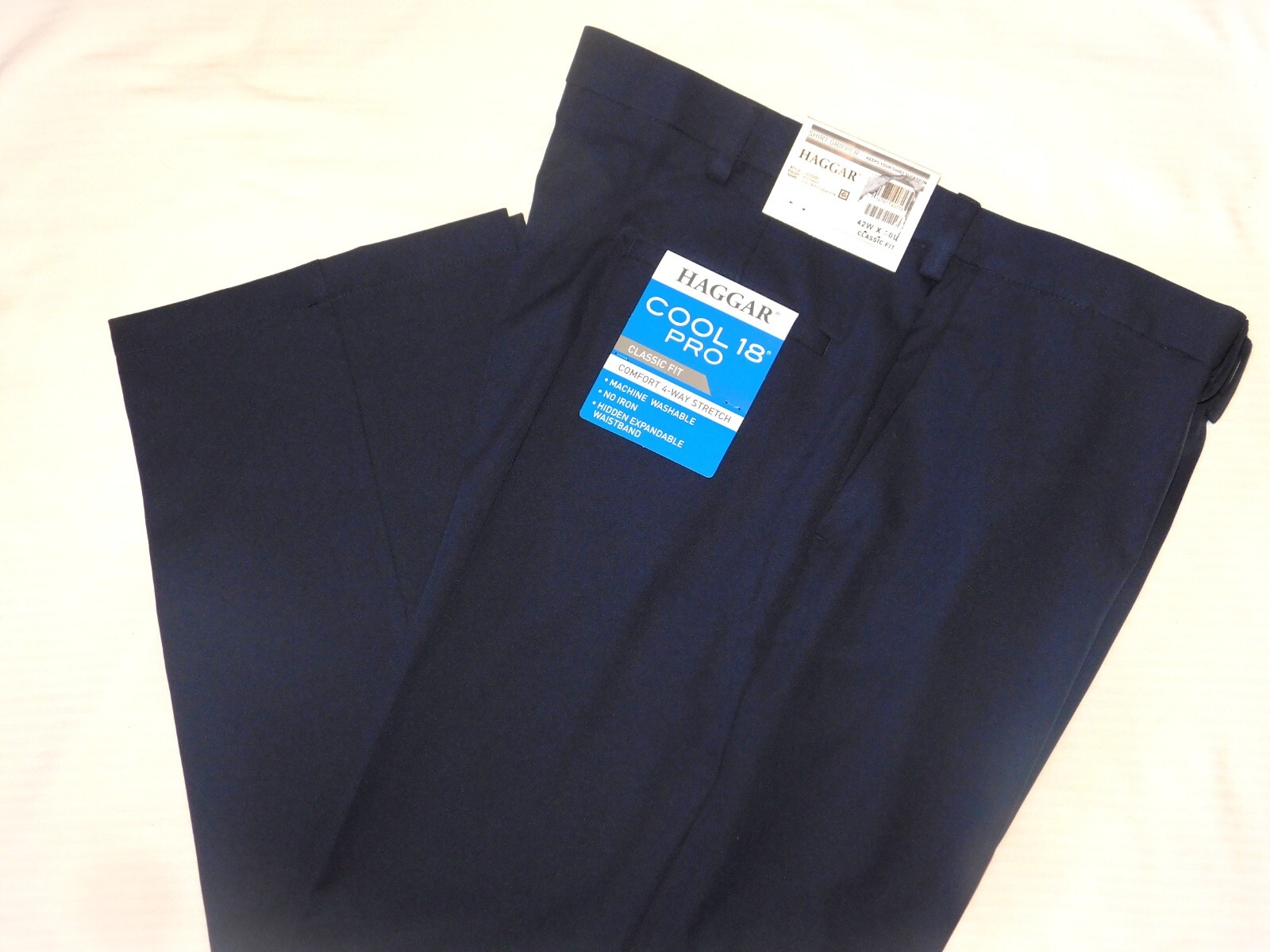 HAGGAR Cool 18 Pro Pants Classic Stretch Hidden Expandable Waistband Golf Navy