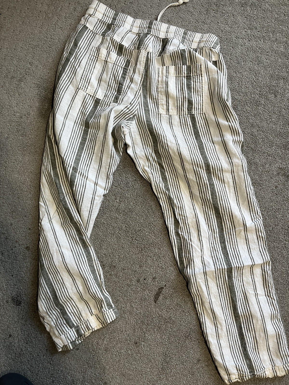 Sonoma Goods For Life Womens Linen Blend Striped Pull On Pants Green Cream M