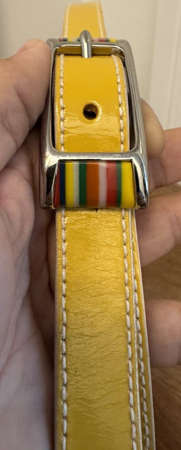 Fossil Belt Enamel Multi Color Silver Buckle Patent Leather Mustard Yellow Y2K S